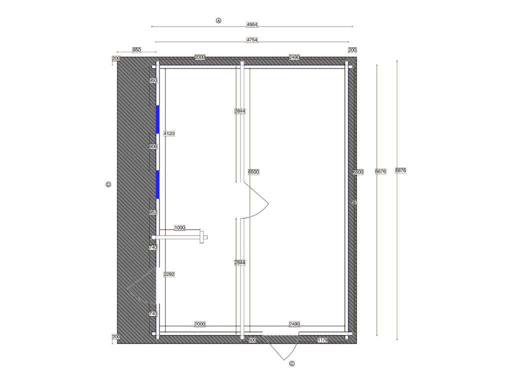 Floor plan of Glulam Apex Timber Lodge 6.9x5.0, dimensioned drawing