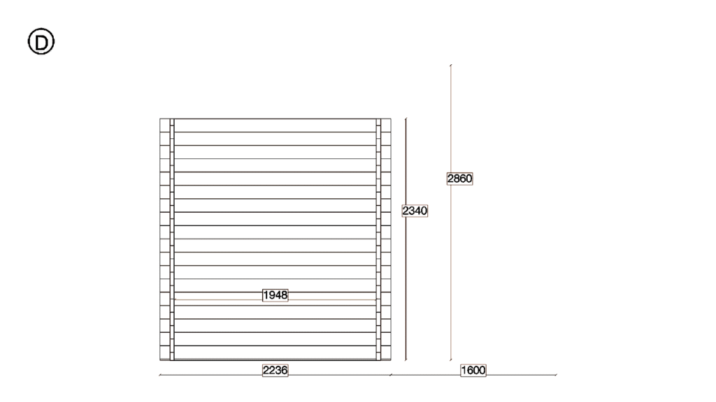 Elevation D of Offset Holiday Cabin 4.2x12.4, dimensioned drawing