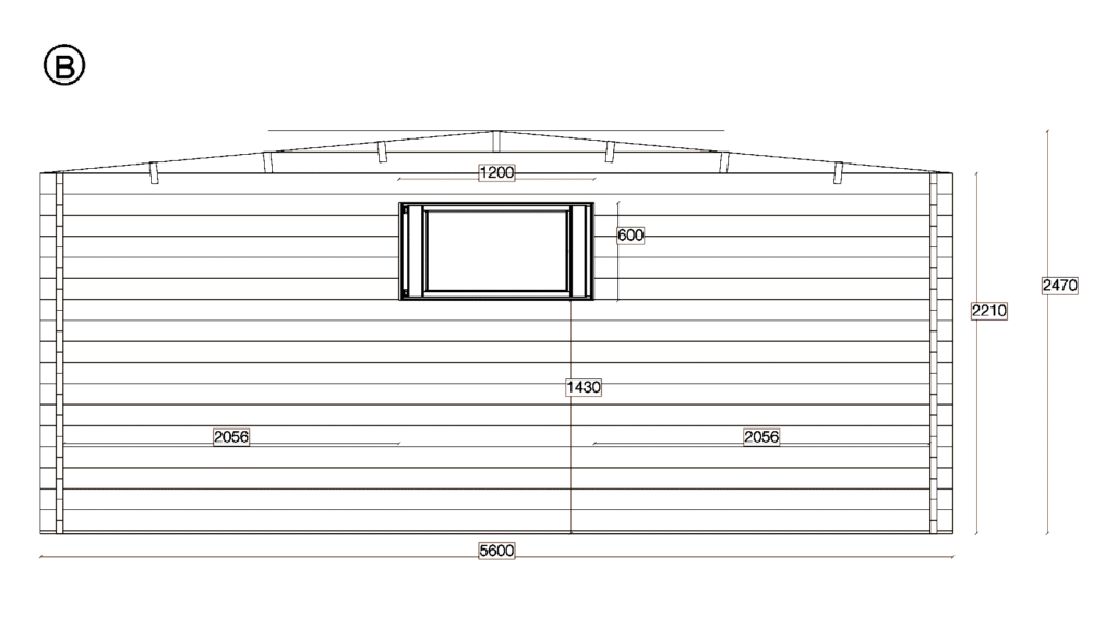 Elevation B of Apex Garden Studio 5.6x6.2, dimensioned drawing