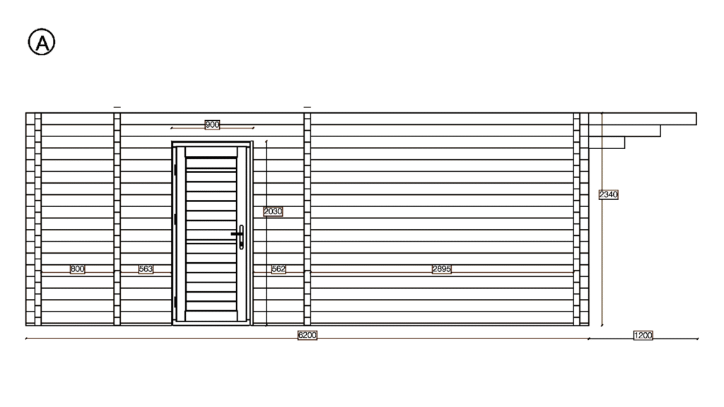 Elevation A of Apex Holiday Cabin 4.9x5.9, dimensioned drawing