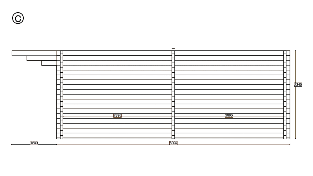 Elevation C of Apex Holiday Cabin 4.9x5.9, dimensioned drawing