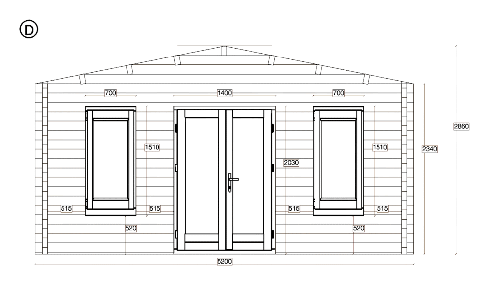 Elevation D of Apex Holiday Cabin 4.9x5.9, dimensioned drawing