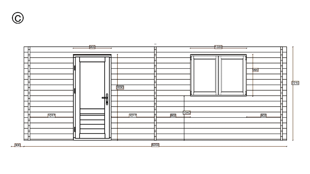 Elevation C of Apex Log Garage 3.9x5.9, dimensioned drawing