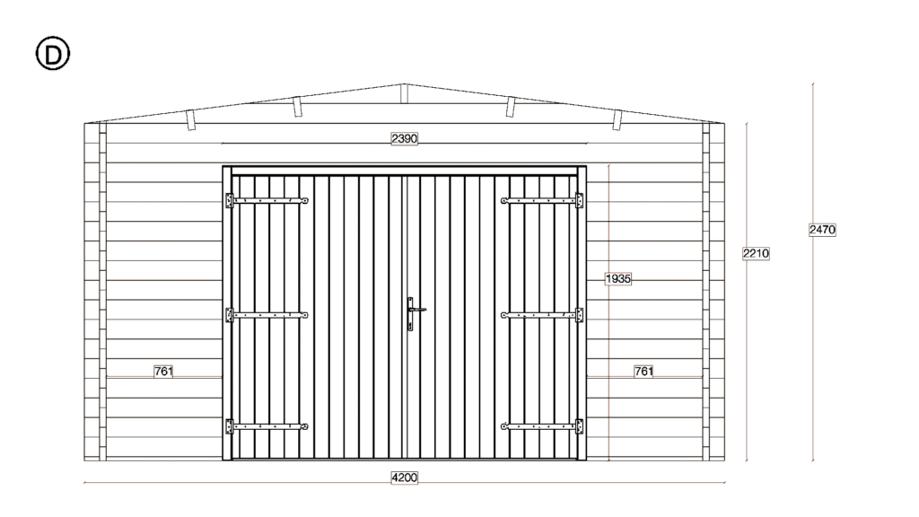Elevation D of Apex Log Garage 3.9x5.9, dimensioned drawing
