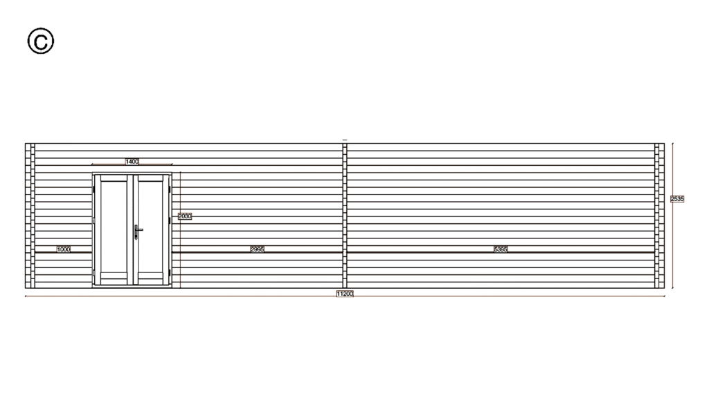 Elevation C of Apex Residential Cabin 4.9x10.9, dimensioned drawing