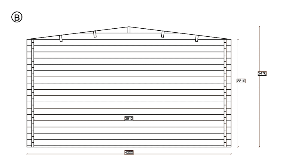 Elevation B of Apex Summer House 3.9x5.9, Double Door, dimensioned drawing