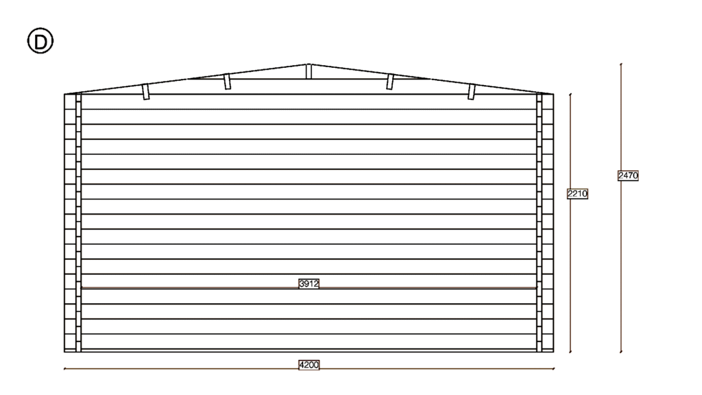 Elevation D of Apex Summer House 3.9x5.9, Double Door, dimensioned drawing