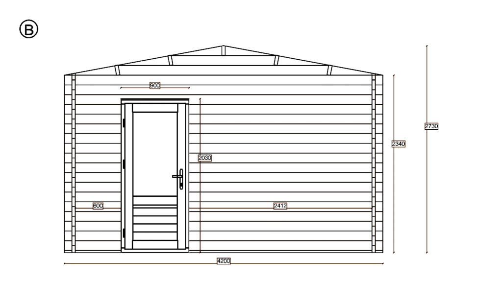 Elevation B of Apex Summer House 3.9x5.9, Two Single Doors, dimensioned drawing