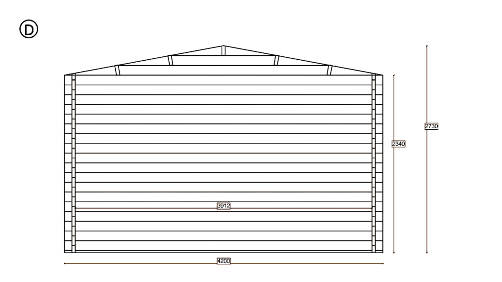 Elevation D of Apex Summer House 3.9x5.9, Two Single Doors, dimensioned drawing