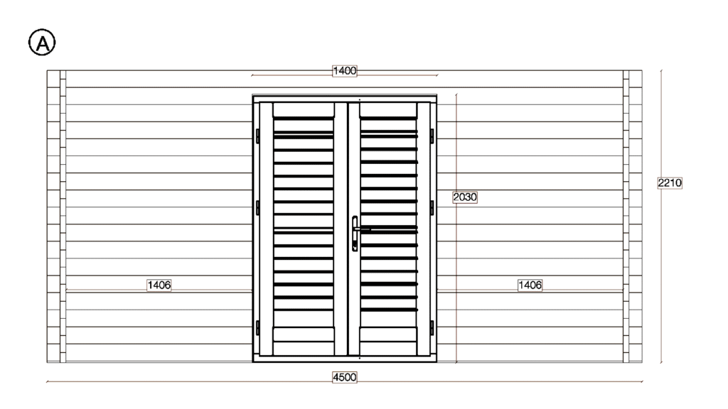 Elevation A of Apex Summer House 4.2x4.2, dimensioned drawing