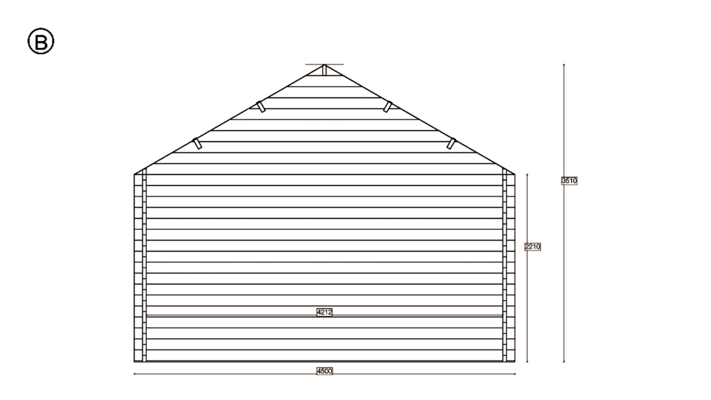 Elevation B of Apex Summer House 4.2x4.2, dimensioned drawing