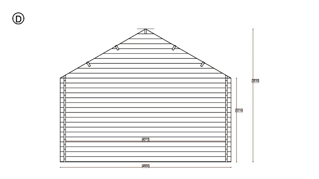 Elevation D of Apex Summer House 4.2x4.2, dimensioned drawing