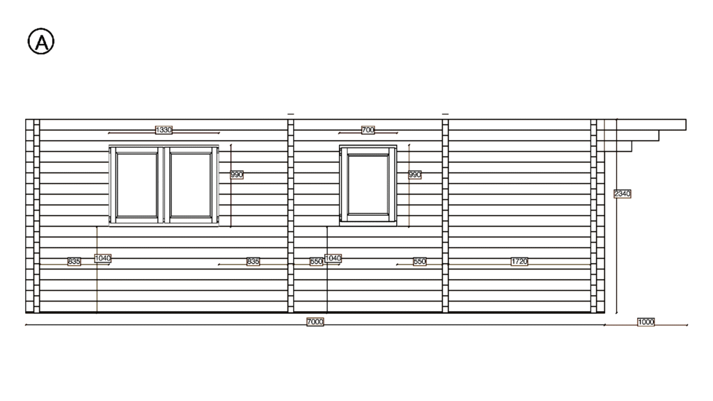 Elevation A of Apex Timber Building 5.0x7.0, dimensioned drawing