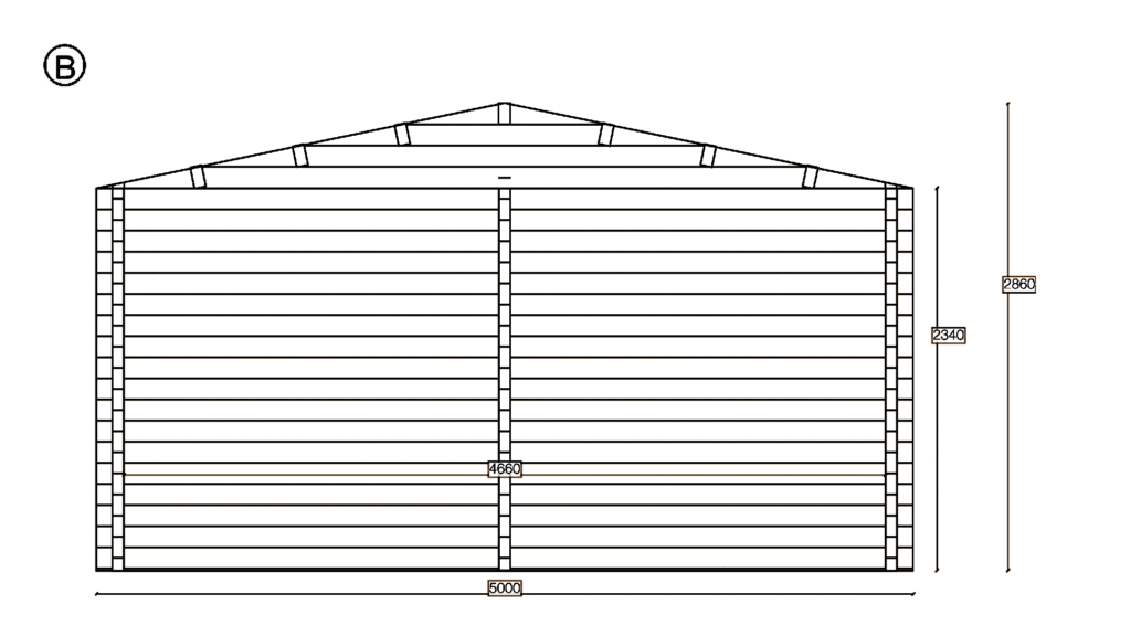 Elevation B of Apex Timber Building 5.0x7.0, dimensioned drawing