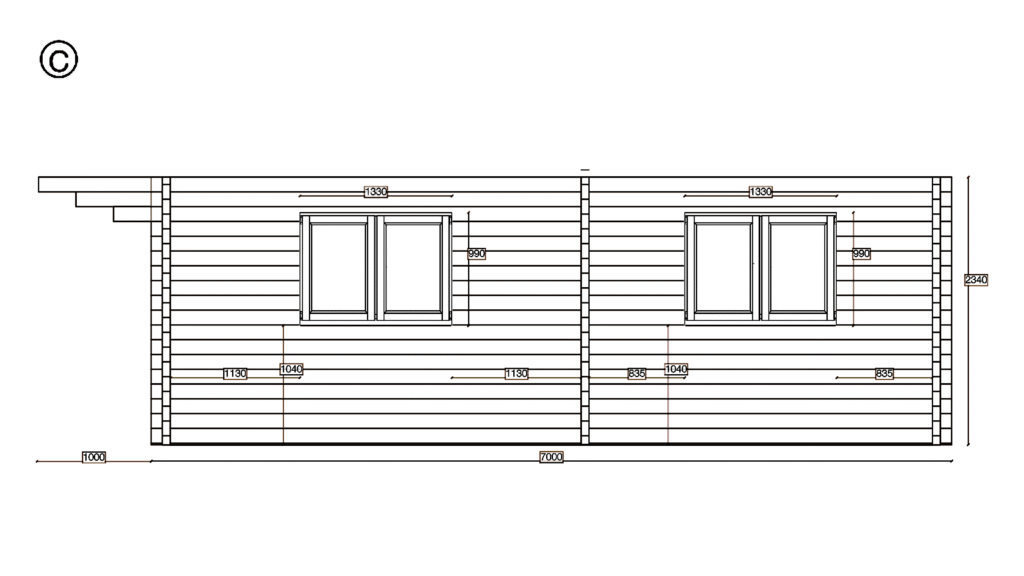 Elevation C of Apex Timber Building 5.0x7.0, dimensioned drawing