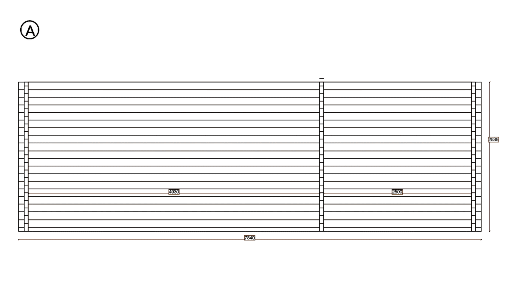Elevation A of Apex Timber Lodge 4.0x7.5, dimensioned drawing
