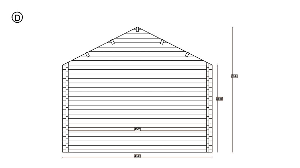 Elevation D of Apex Timber Lodge 4.0x7.5, dimensioned drawing