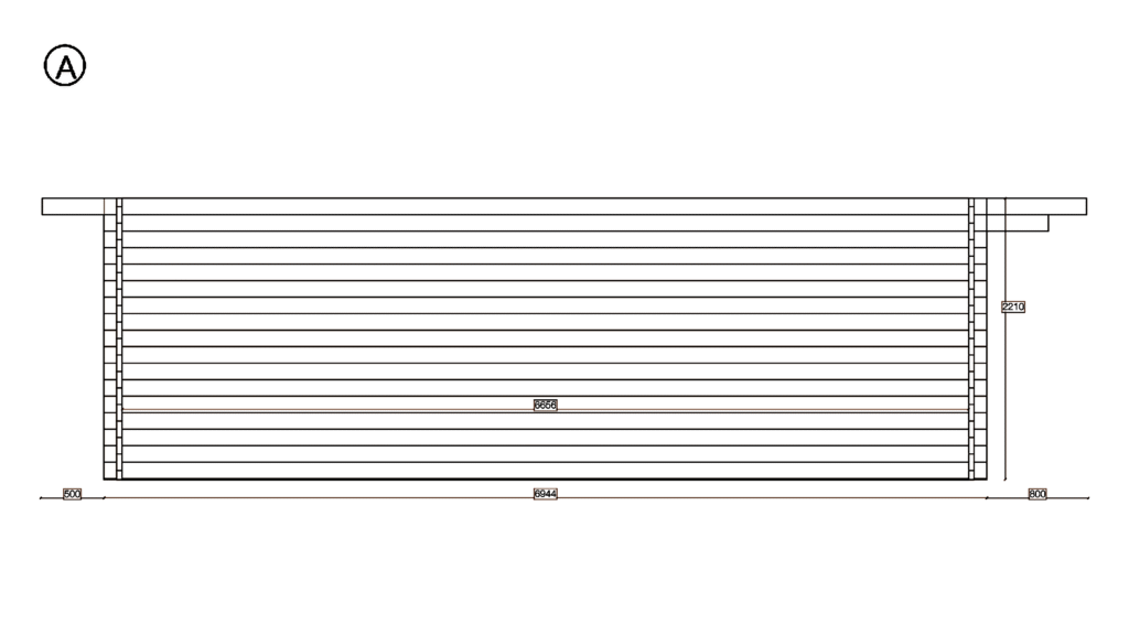 Elevation A of Apex Timber Lodge 4.1x6.7, dimensioned drawing