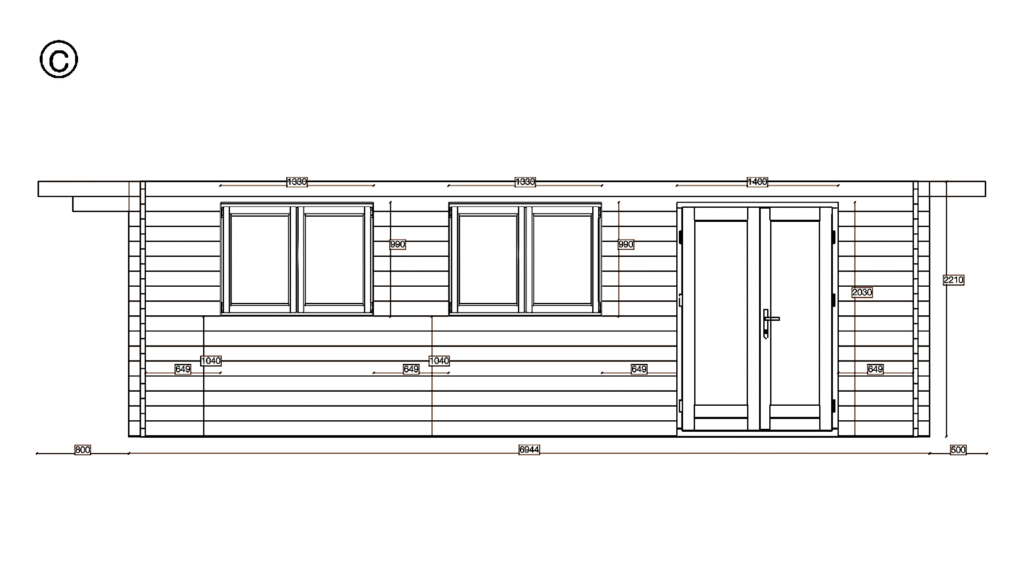 Elevation C of Apex Timber Lodge 4.1x6.7, dimensioned drawing