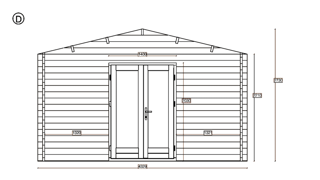 Elevation D of Apex Timber Lodge 4.1x6.7, dimensioned drawing