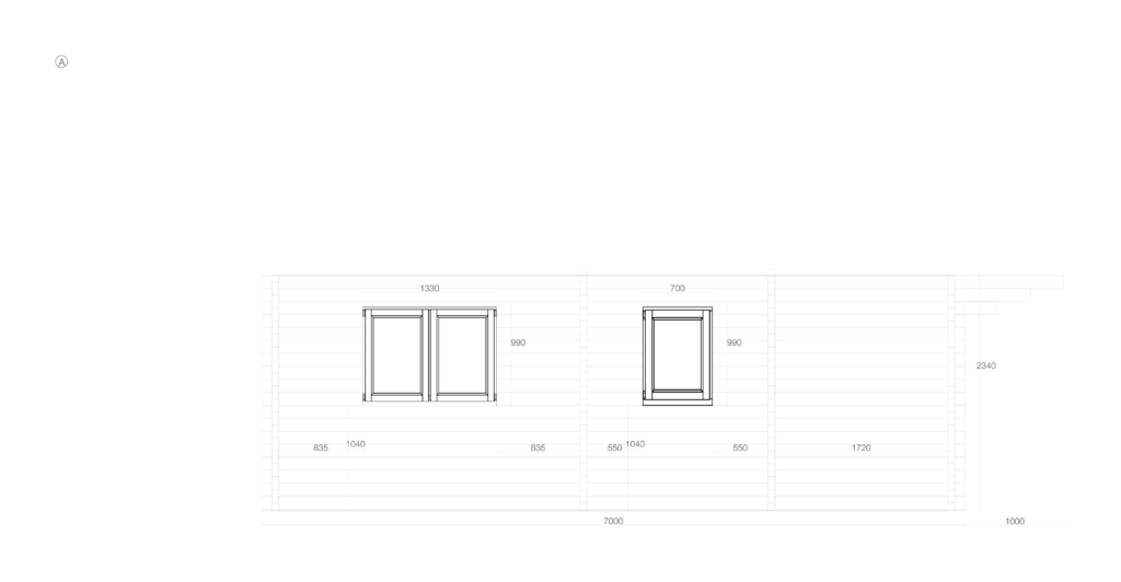 Side A elevation for Apex Timber Building 5.0x7.0 | Project LOGAPX-466x666-070-P2779, sidewall 2340mm and ridge height of 2860mm