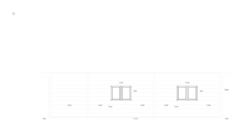 Side A elevation for Glulam Apex Timber Lodge 6.2x11.3, sidewall 2860mm and ridge height of 4680mm