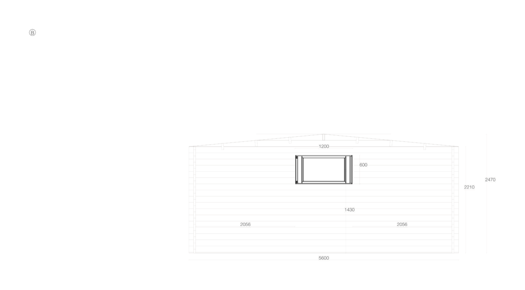 Side B elevation for Apex Garden Studio 5.6x6.2, overall footprint 5.6x6.2m