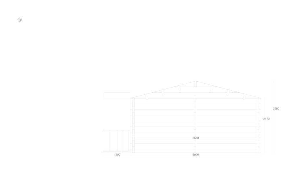 Side B elevation for Glulam Apex Holiday Cabin 5.9x10.3, overall footprint 5.9x10.3m