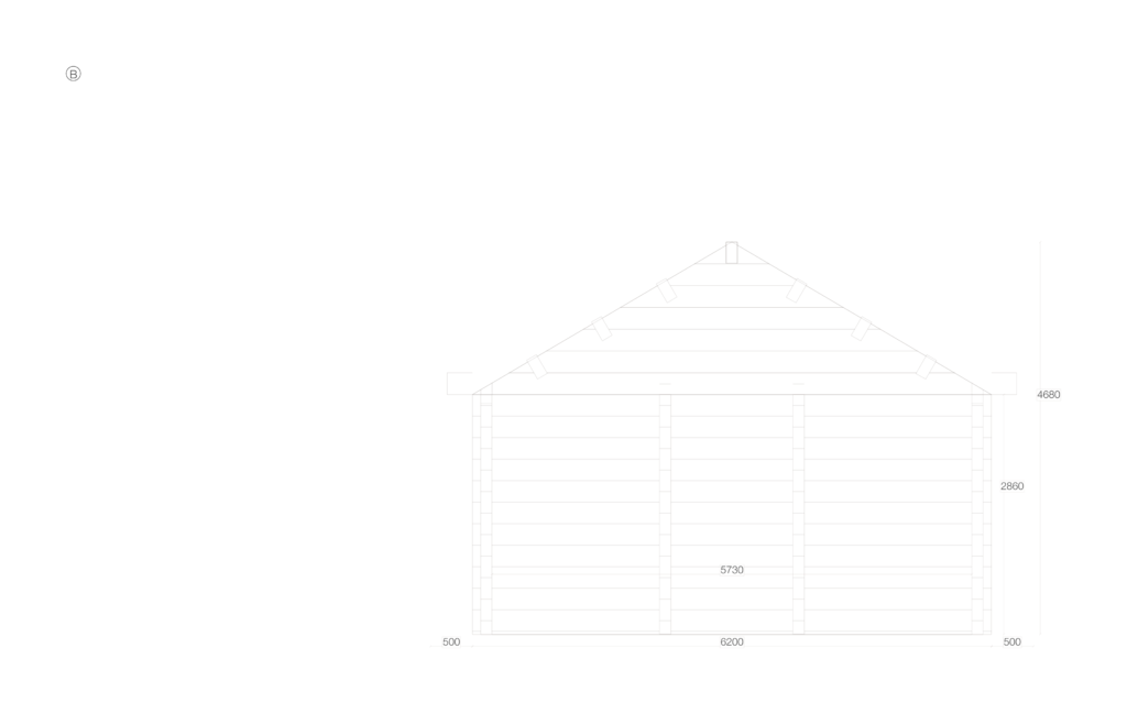 Side B elevation for Glulam Apex Timber Lodge 6.2x11.3, overall footprint 6.2x11.3m
