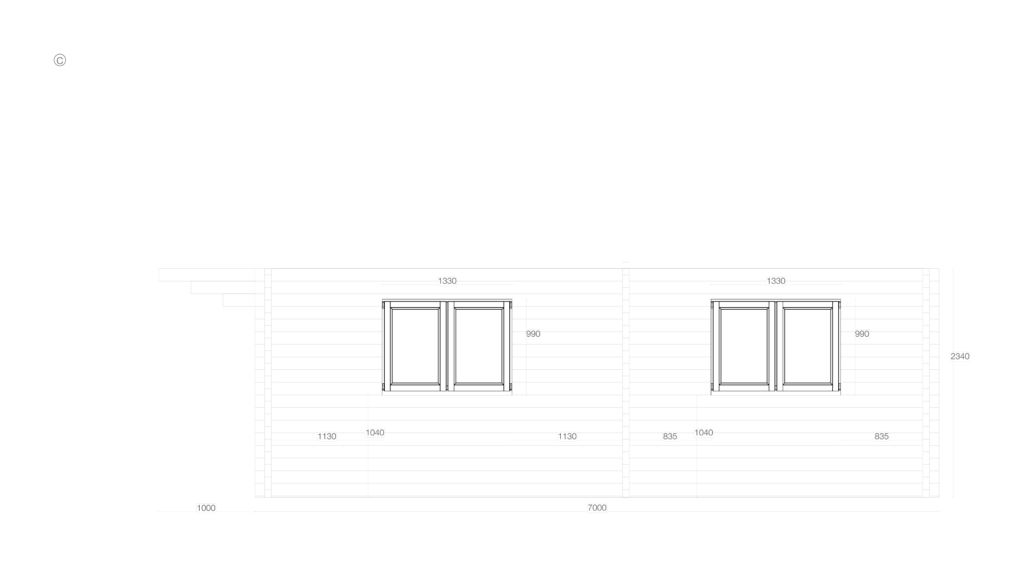 Side C elevation for Apex Timber Building 5.0x7.0 | Project LOGAPX-466x666-070-P2779, apex roof profile