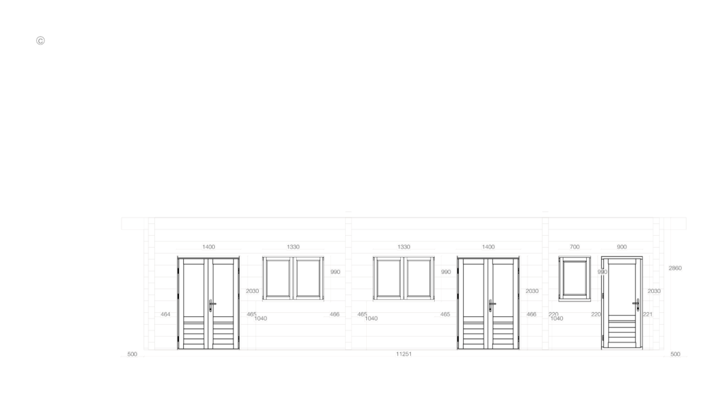 Side C elevation for Glulam Apex Timber Lodge 6.2x11.3, apex roof profile