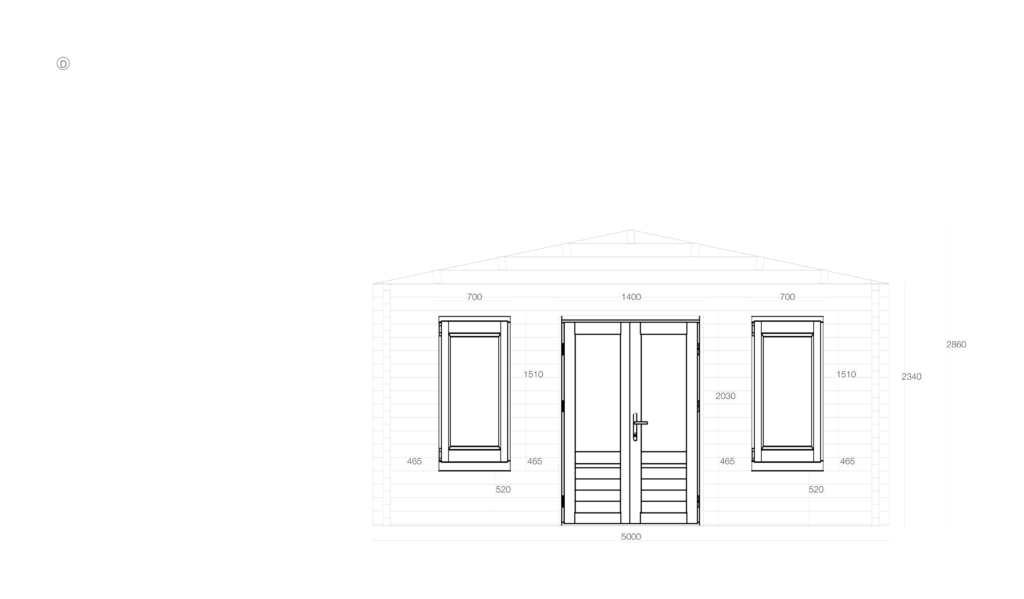 Side D elevation for Apex Timber Building 5.0x7.0 | Project LOGAPX-466x666-070-P2779, overall footprint 5.0x7.0m