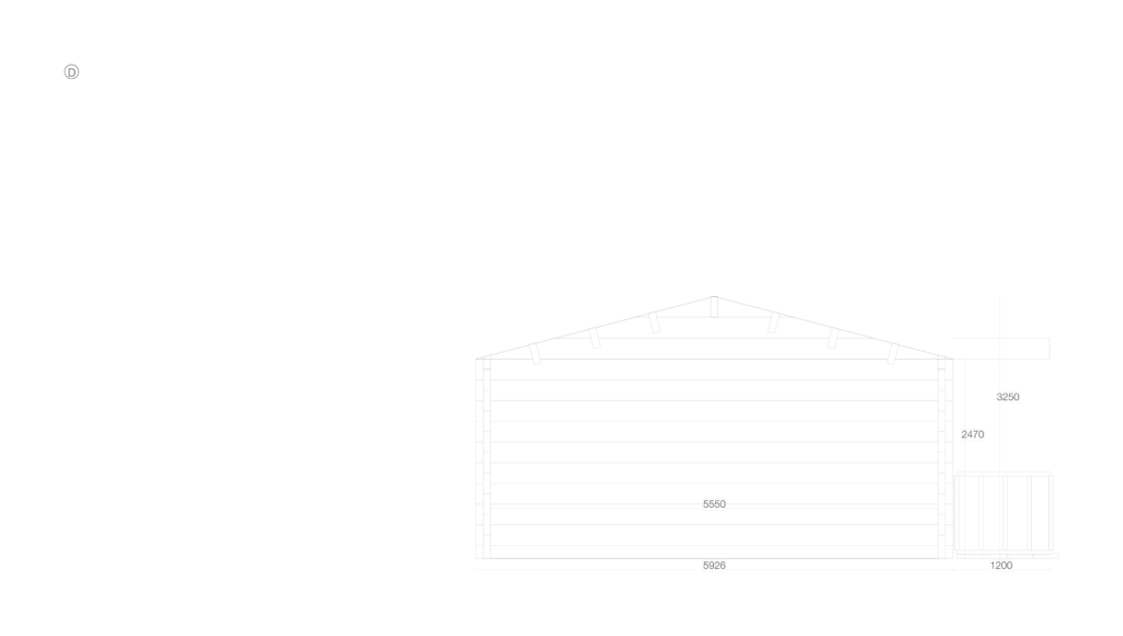 Side D elevation for Glulam Apex Holiday Cabin 5.9x10.3, overall footprint 5.9x10.3m