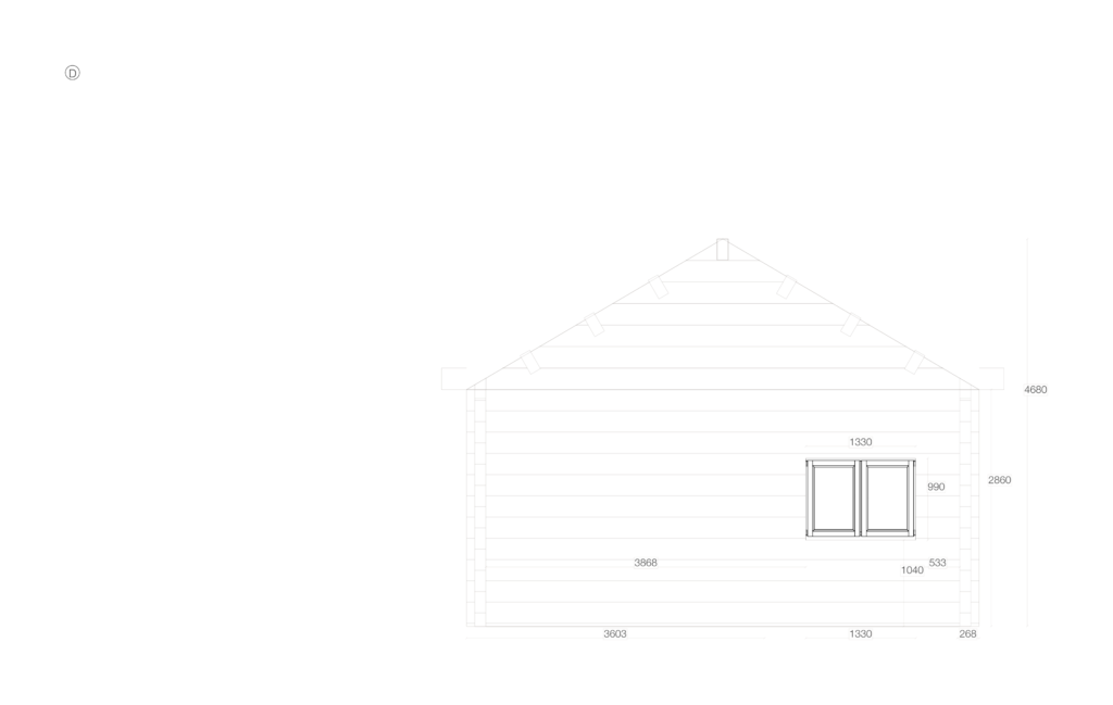 Side D elevation for Glulam Apex Timber Lodge 6.2x11.3, overall footprint 6.2x11.3m