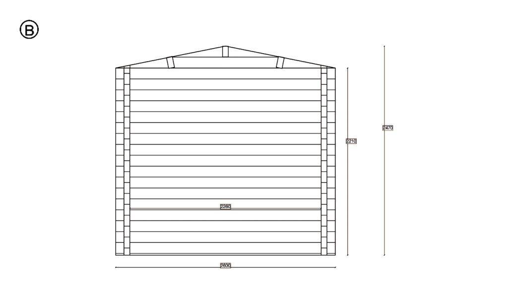 Elevation B of Garden Room 2.3x4.7, dimensioned drawing