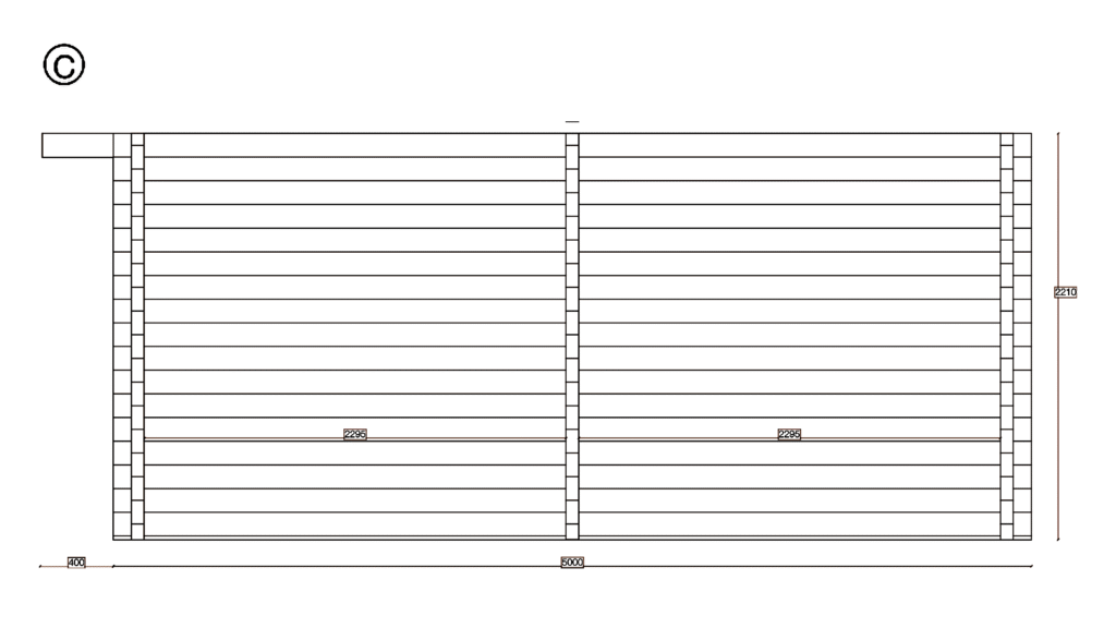 Elevation C of Garden Room 2.3x4.7, dimensioned drawing
