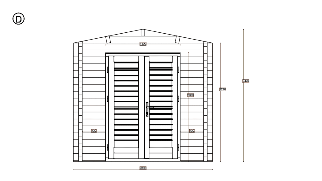 Elevation D of Garden Room 2.3x4.7, dimensioned drawing