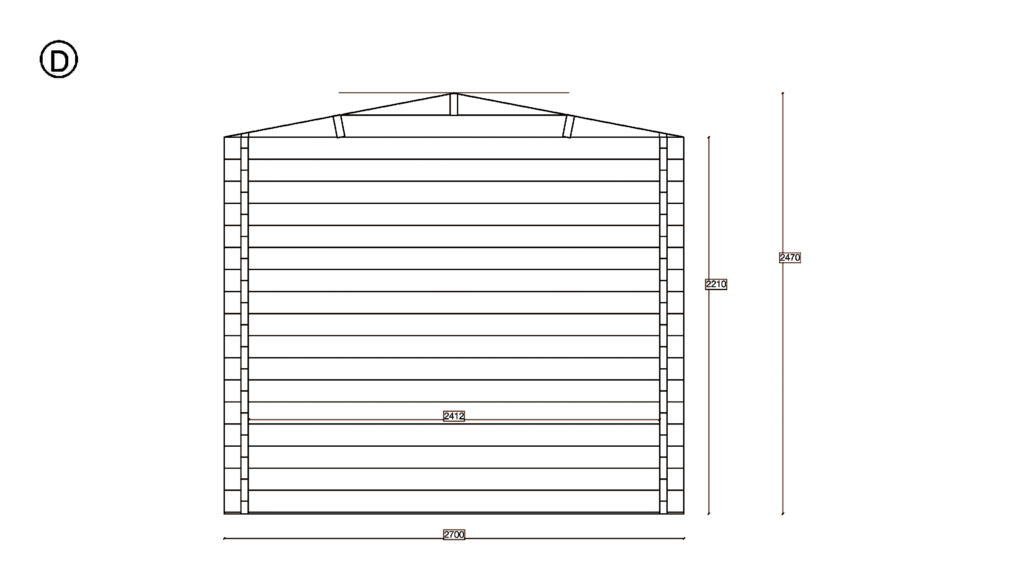 Elevation D of Garden Room 2.4x4.8, dimensioned drawing