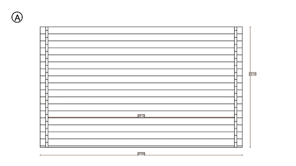 Elevation A of Garden Shed 2.4x3.4, dimensioned drawing