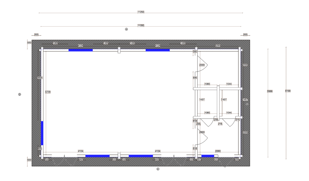 Floor plan of Glulam Apex Timber Lodge 6.2x11.3, dimensioned drawing