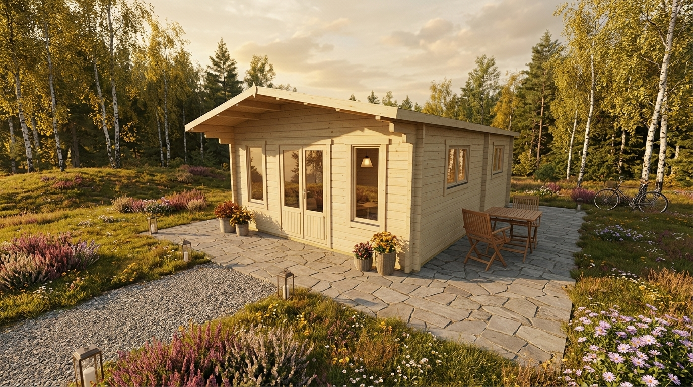 3D project view of Apex Timber Building 5.0x7.0 | Project LOGAPX-466x666-070-P2779 with 70mm solid log walls and an apex roof