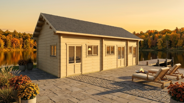 3D project view of Glulam Apex Timber Lodge 6.2x11.3 with 135mm glulam walls and an apex roof
