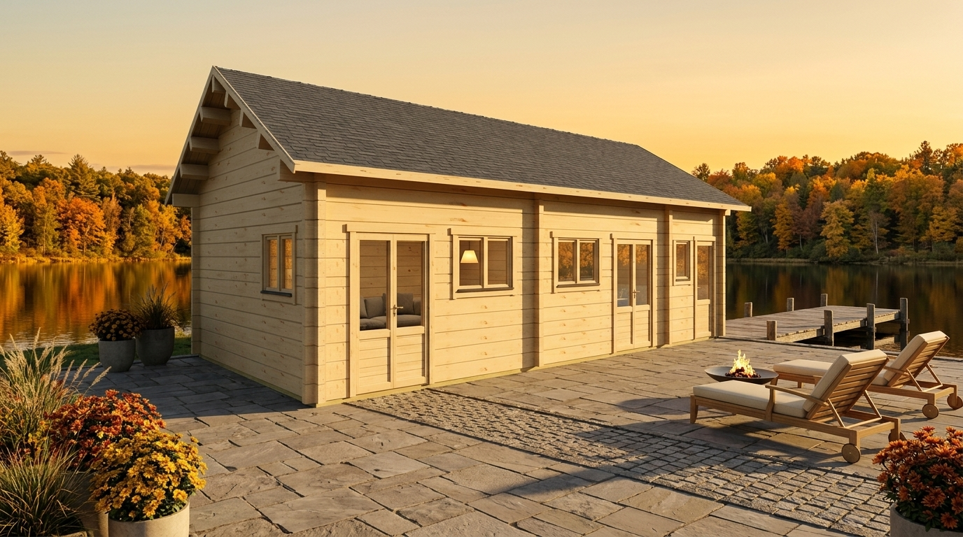 3D project view of Glulam Apex Timber Lodge 6.2x11.3 with 135mm glulam walls and an apex roof