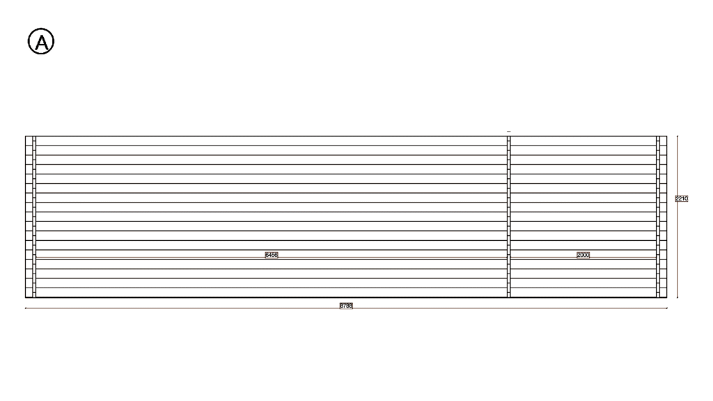 Elevation A of Pent Cross-Rafter Garden Office 3.8x8.8, dimensioned drawing