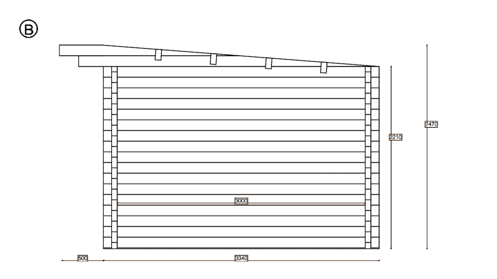 Elevation B of Pent Garden Room 3.0x6.5, dimensioned drawing