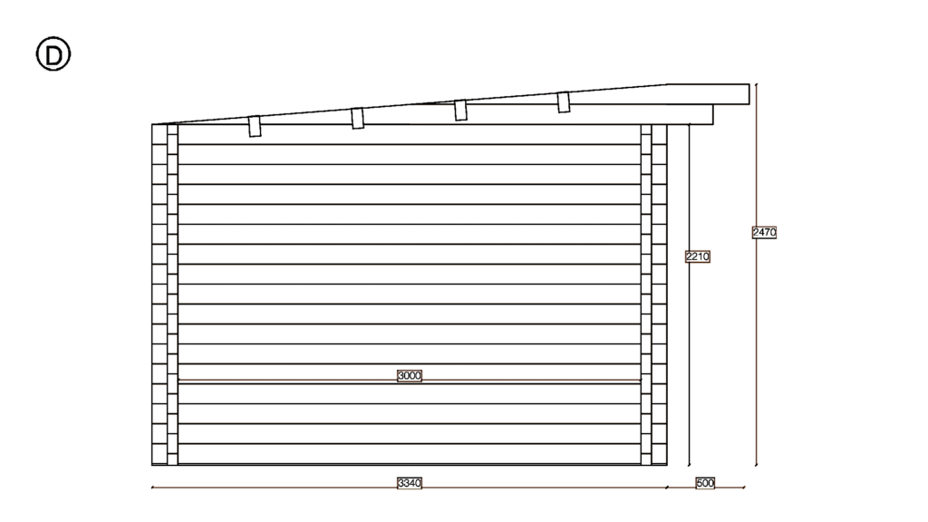 Elevation D of Pent Garden Room 3.0x6.5, dimensioned drawing