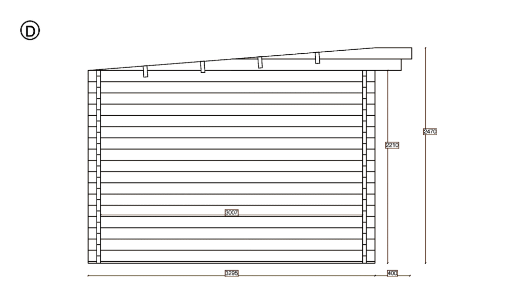 Elevation D of Pent Summer House 3.0x5.4, dimensioned drawing