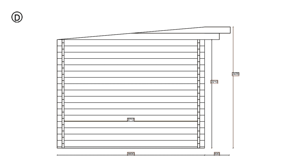 Elevation D of Pent Summer House 3.0x6.0, dimensioned drawing