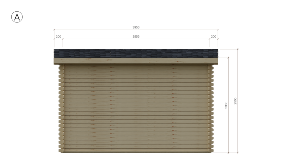 Elevation A of Apex Garden Office 2.8x3.8, dimensioned drawing