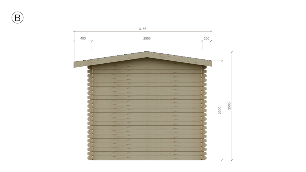 Elevation B of Apex Garden Office 2.8x3.8, dimensioned drawing